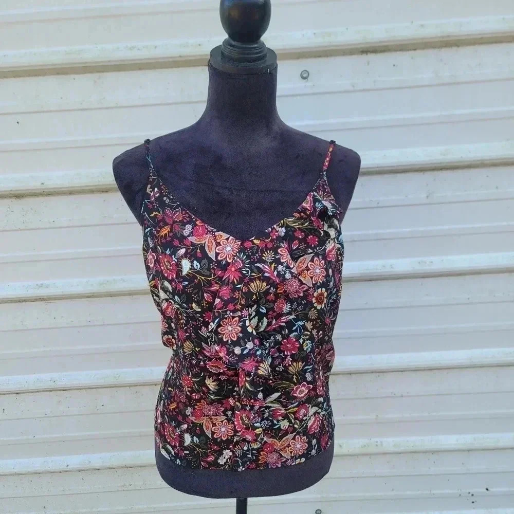Simply Styled Women Sleeveless Floral Blouse Tank Top Shirt Black Petite M MP